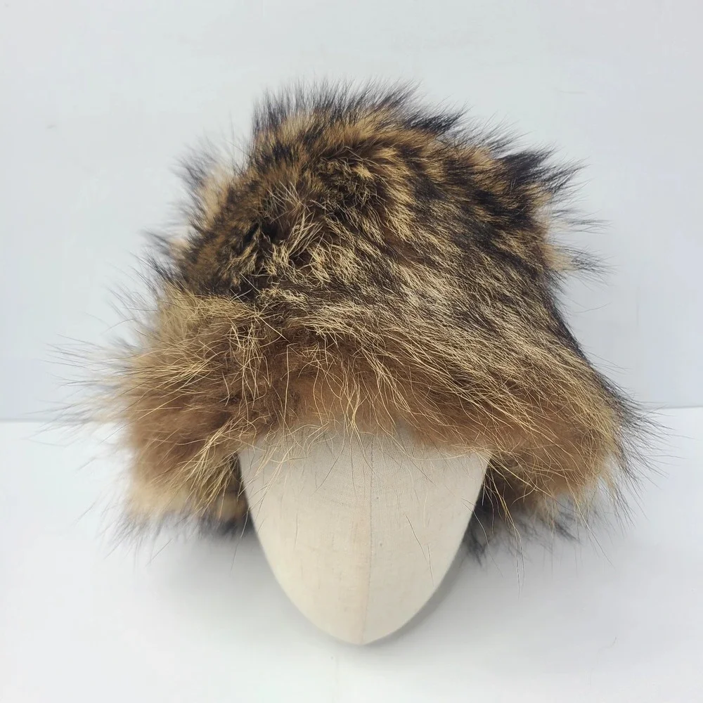 Vtg 50s The Halle Bros Real Raccoon Fur Hat Russian Cossack Bucket Mob Wife
